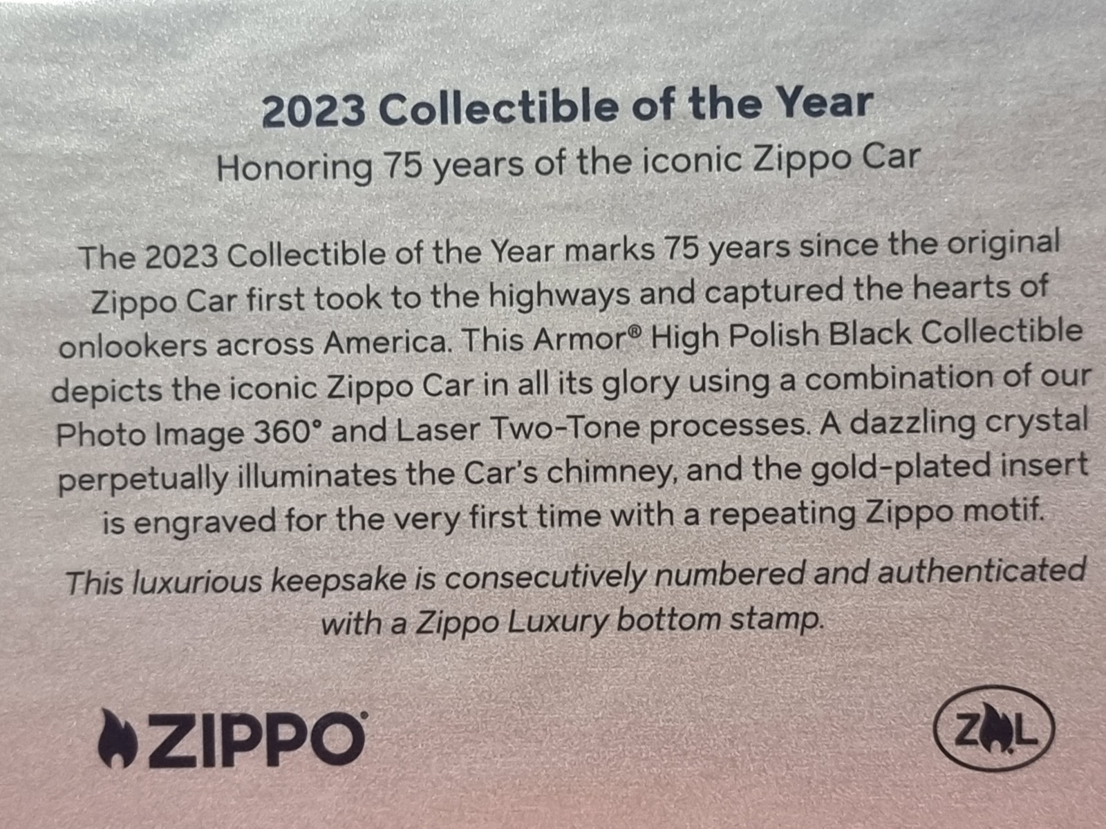 RARE 2023 COTY AMERICAN EDITION 75TH ANNIVESARY ZIPPO CAR 03828/10000 ZIPPO BNIB