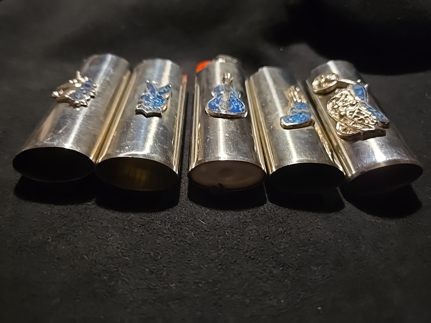 Vtg Lighter Case Lot Gun Motorcycle Playboy Bunny Cover Holder Turquoise for Bic
