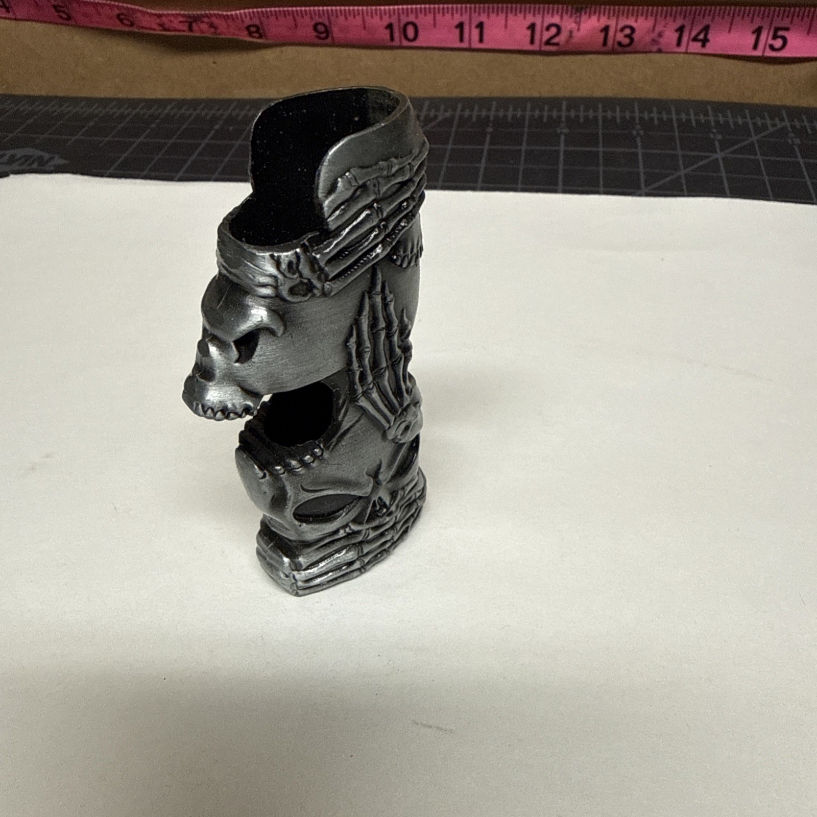 Pewter Skull Head and Skeleton Hand Metal Lighter Case Cover~ fits BIC