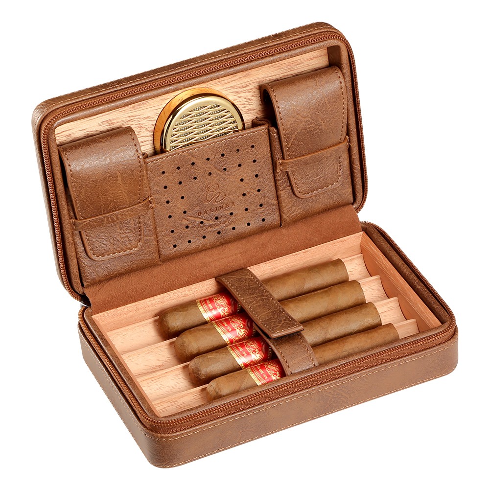 Galiner Travel Leather & Cedar Wood Cigar Humidor Case Box Cigar Gift Box Black