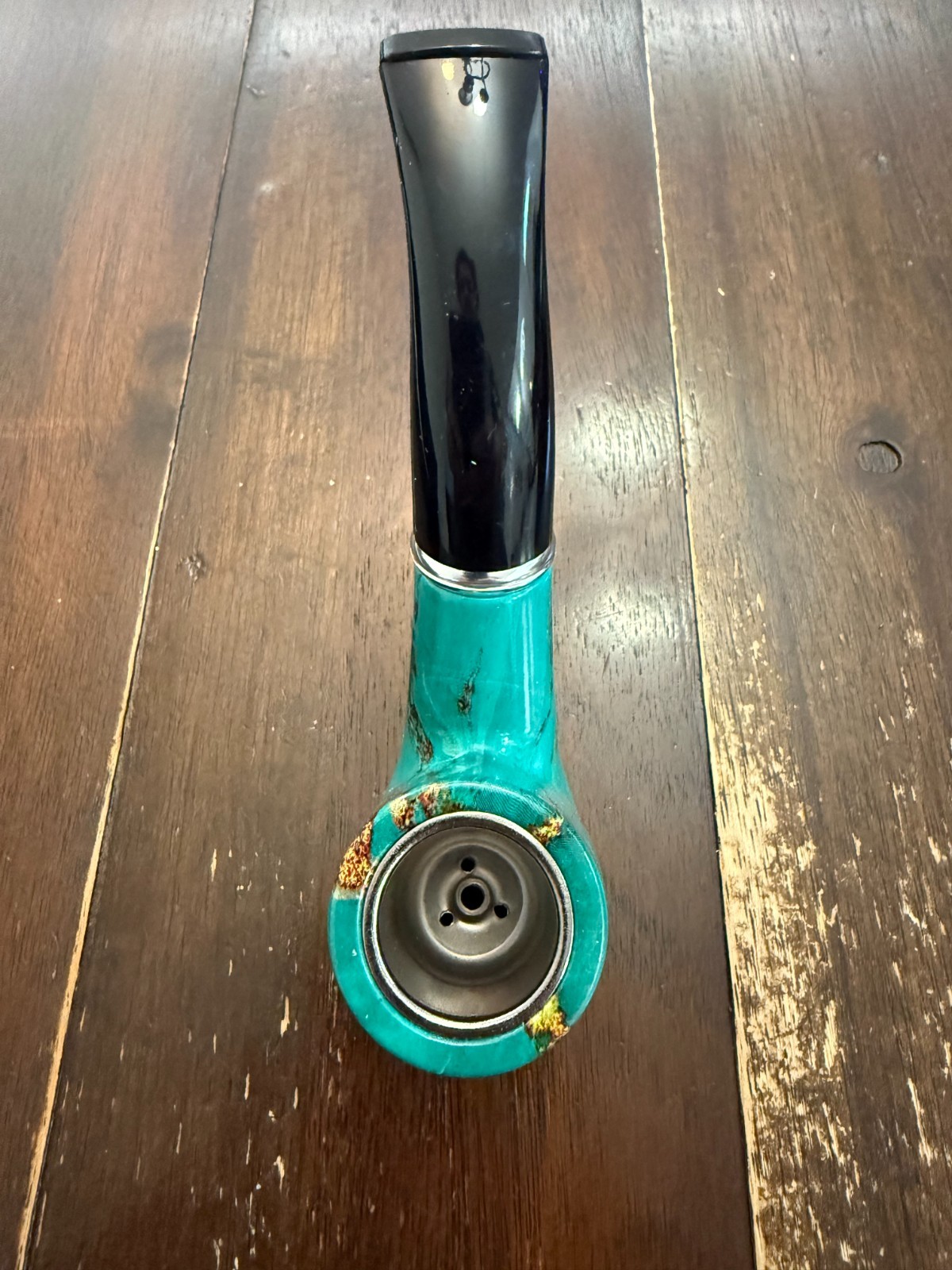 5″ Metal/Acrylic Tobacco Sherlock Smoking Pipe Teal and Gold