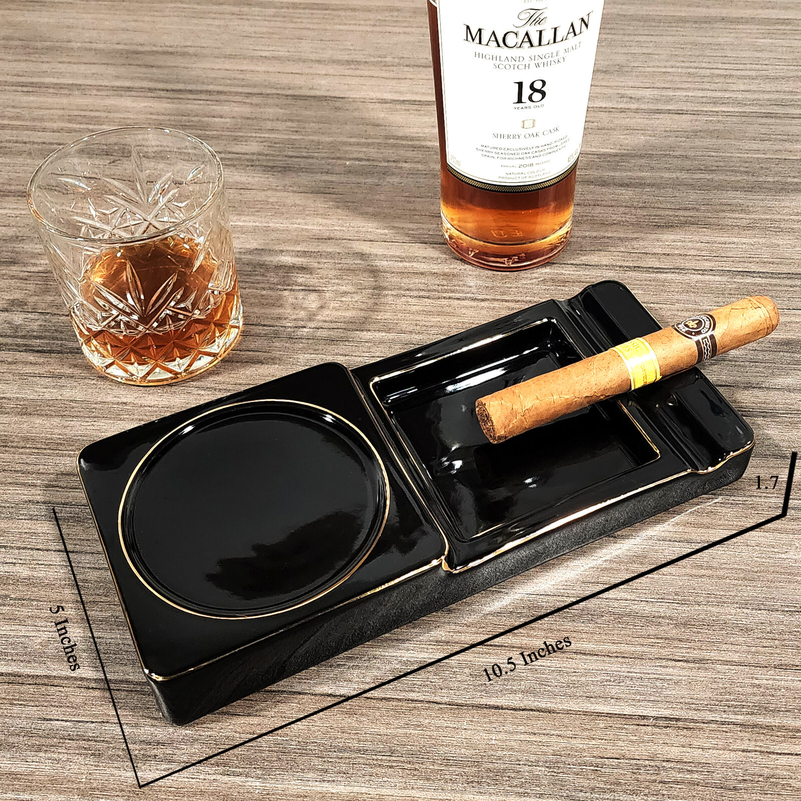 Ceramic Cigar Ashtray – Black Large 10.5″ Heavy Outdoor Indoor Ashtray