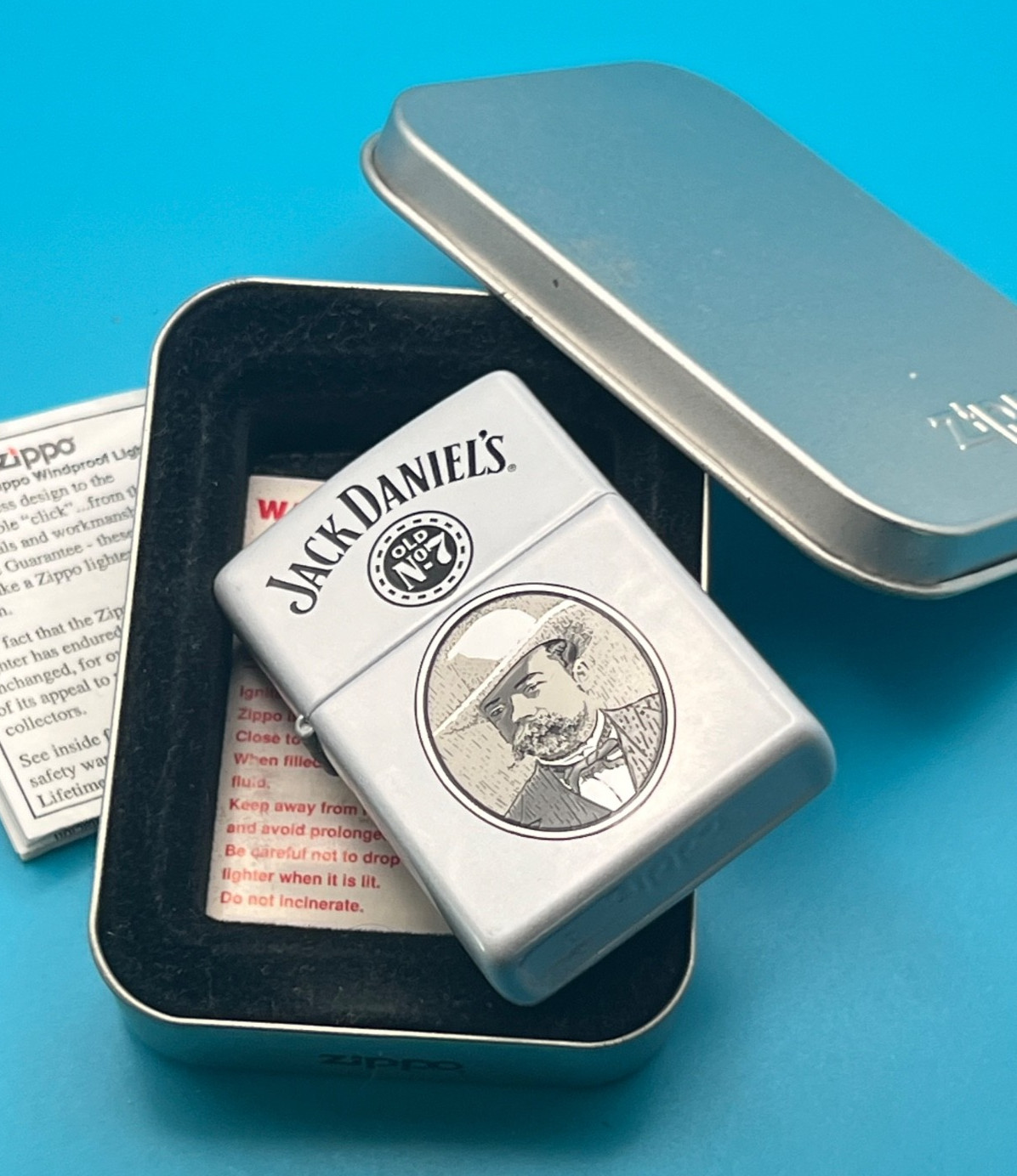Genuine Brand New 1998 ZIPPO Lighter Very Rare JACK DANIELS No7 Label Grey Case