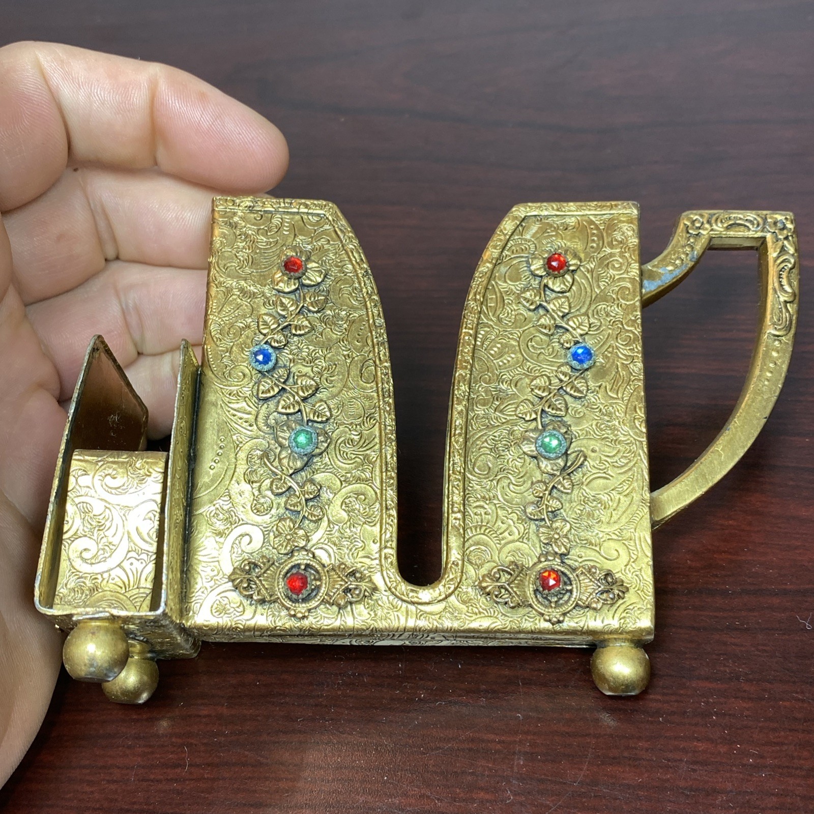 1920’s Art Deco Jeweled Cigarette & Matchbox Caddy Holder M W Carr & Co Boston