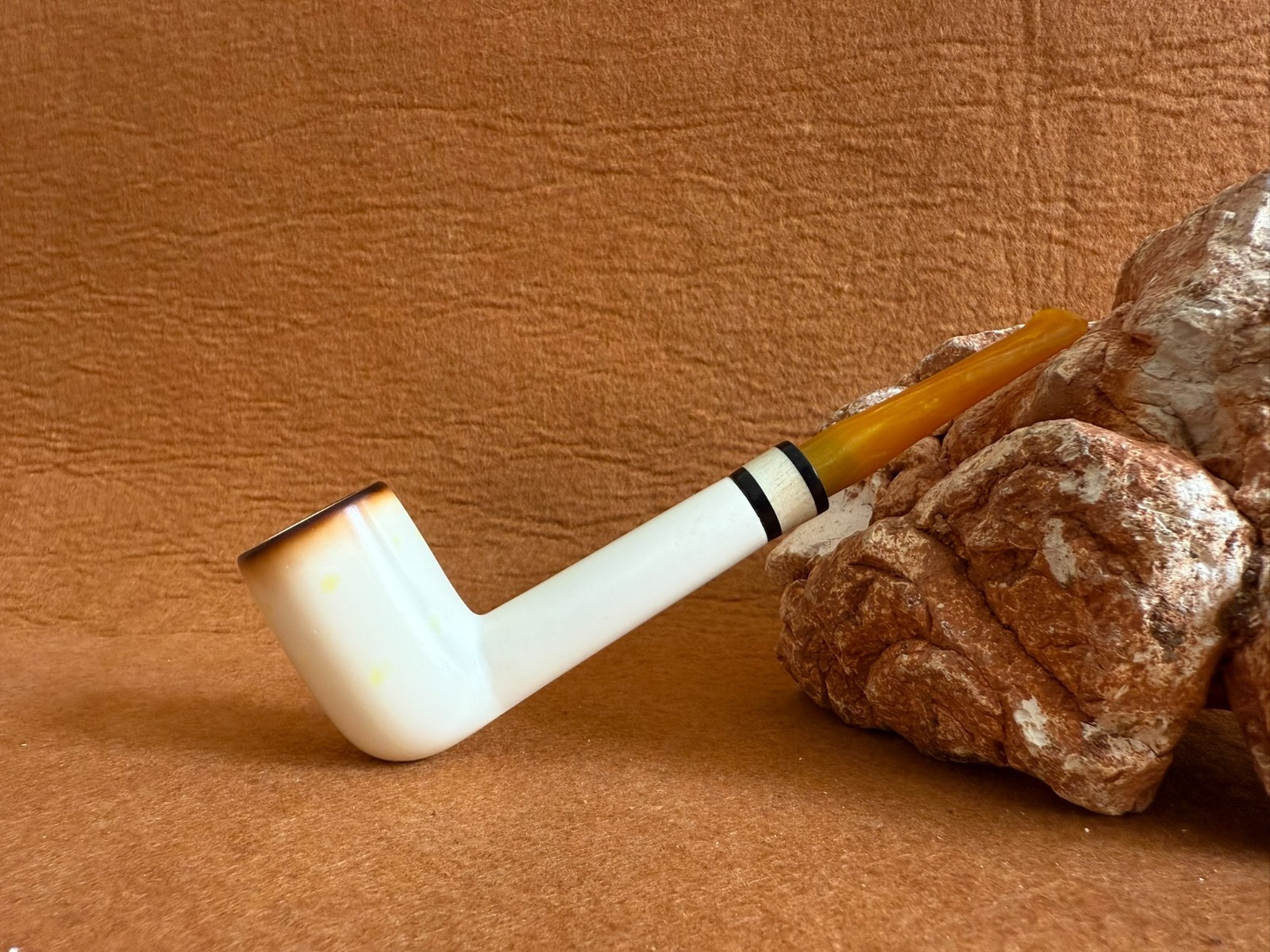 Meerschaum Pipe, Hand Carved Smooth Billard Shape with Fitted Case