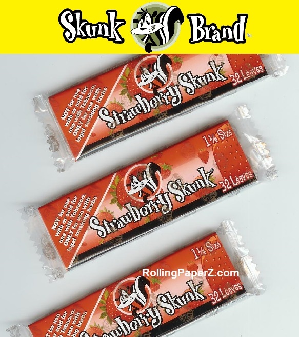 THREE Packs STRAWBERRY Skunk Brand Flavored Hemp Rolling Papers 1 1/4 Size