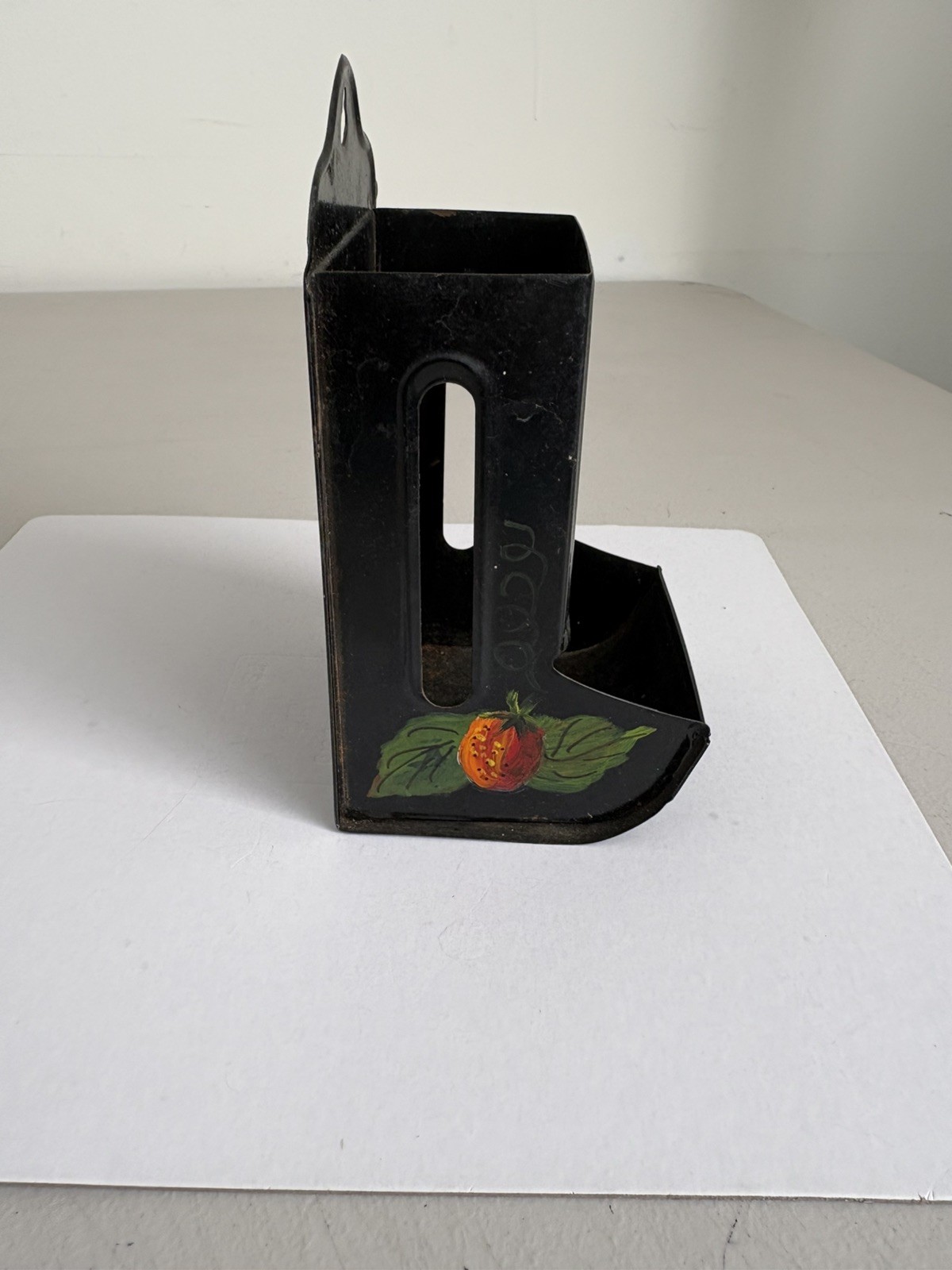 Vintage Tin Strawberry Painted Match Box Holder