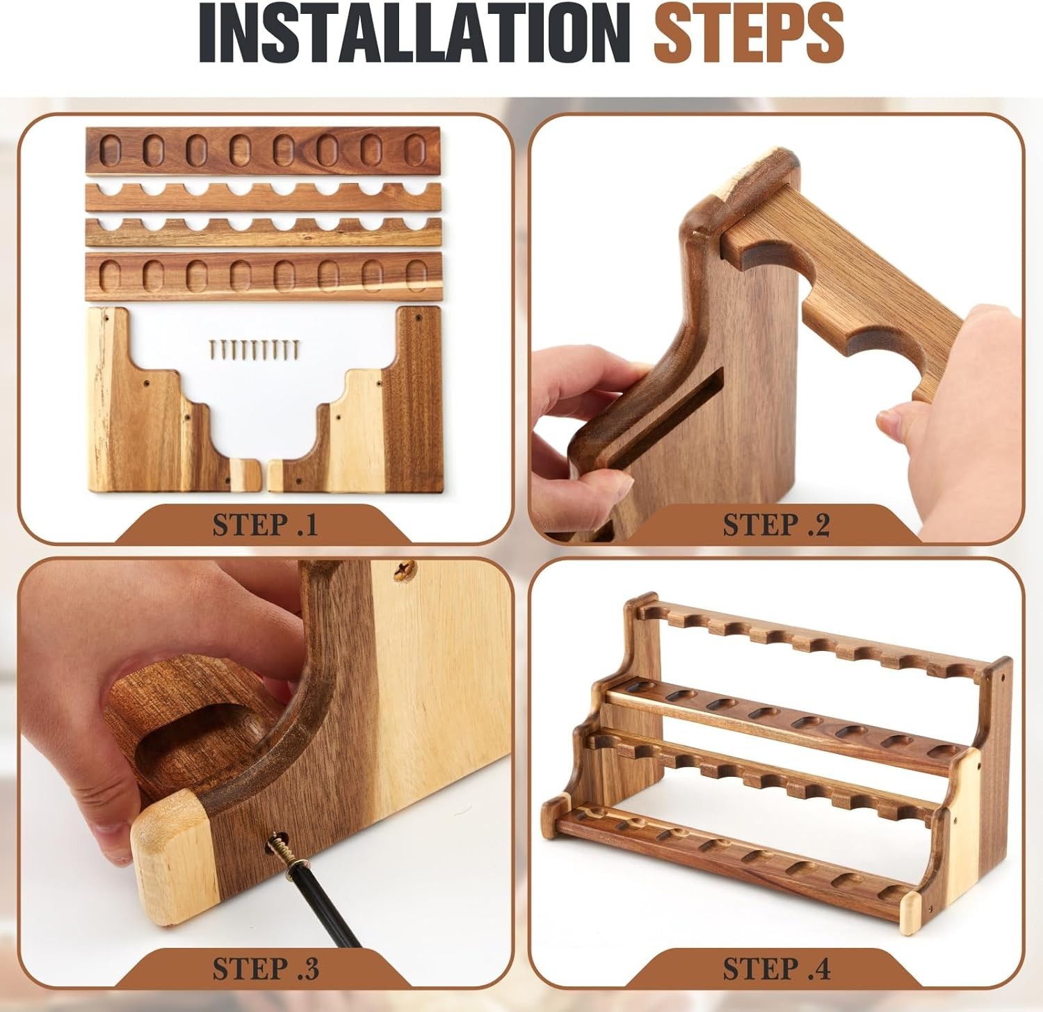 Yalikop Acacia Pipe Stand Holder for 16 Smoking Pipes, Acacia Double-layer