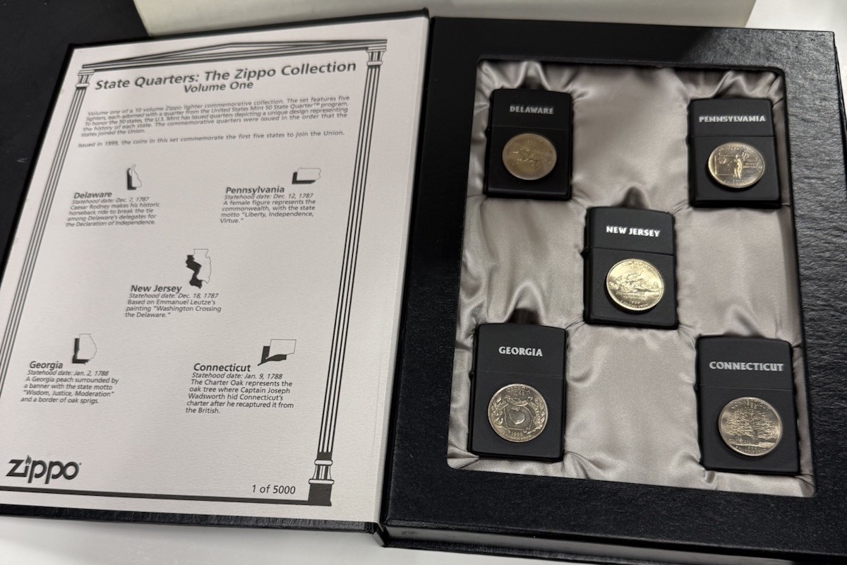 ZIPPO 2000 STATE QUARTERS VOLUME 1 LIGHTERS SET OF 5 LTD ED SEALED IN BOX #552