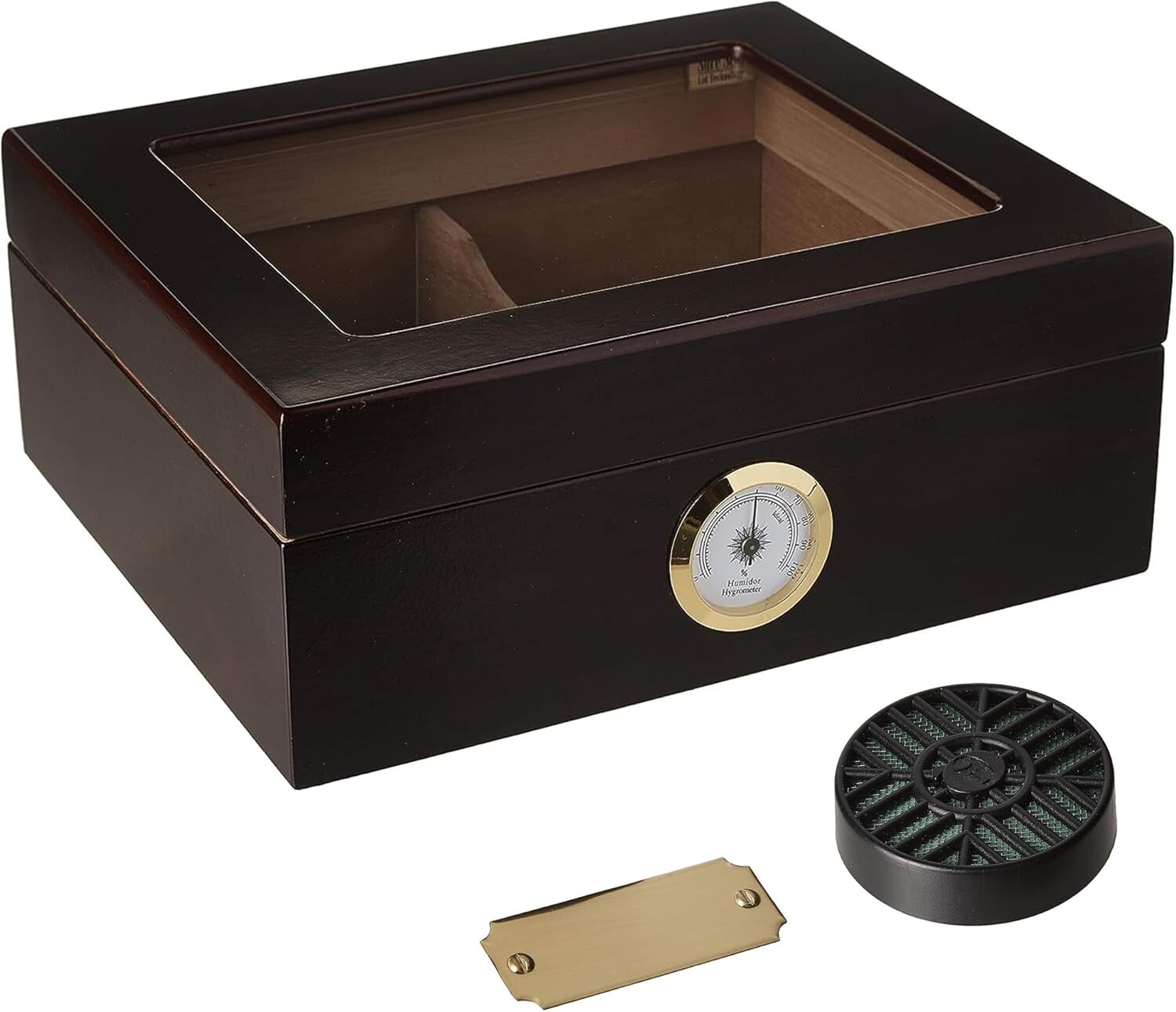 Humidor Supreme Small Cigar Humidor Wood Box, Capri with Glass top-Cedar Divider