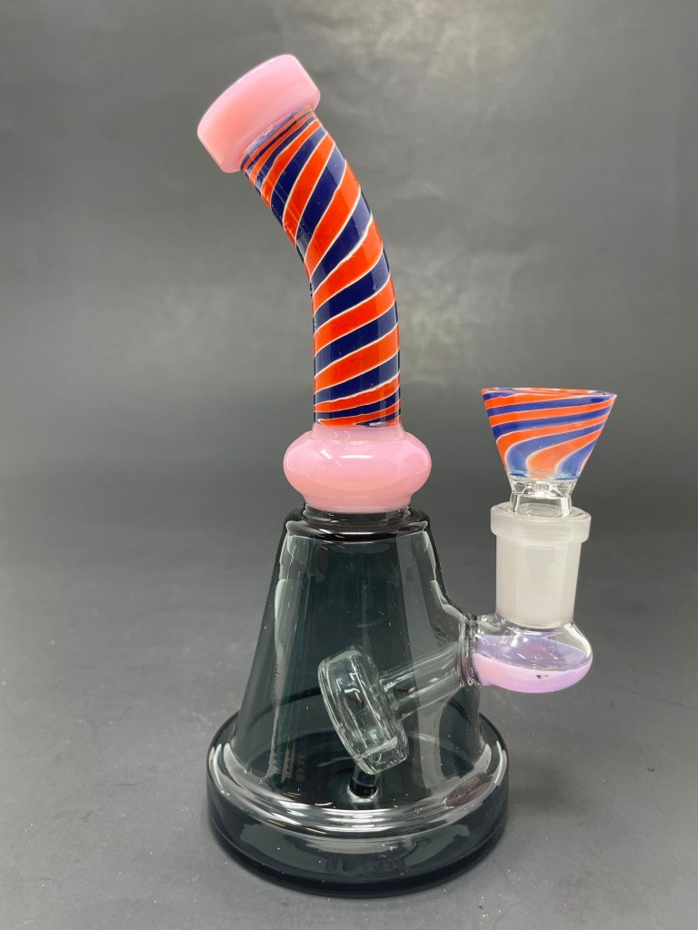 Hookah Water Pipe Glass 6″ Pink Spiral Design Shower Bend Bong