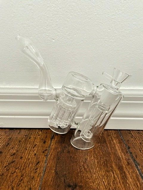 7″ GLASS WATER PIPE BUBBLER CLEAR DOUBLE CHAMBER SHOWERHEAD 8ARM TREE PERC 18MM