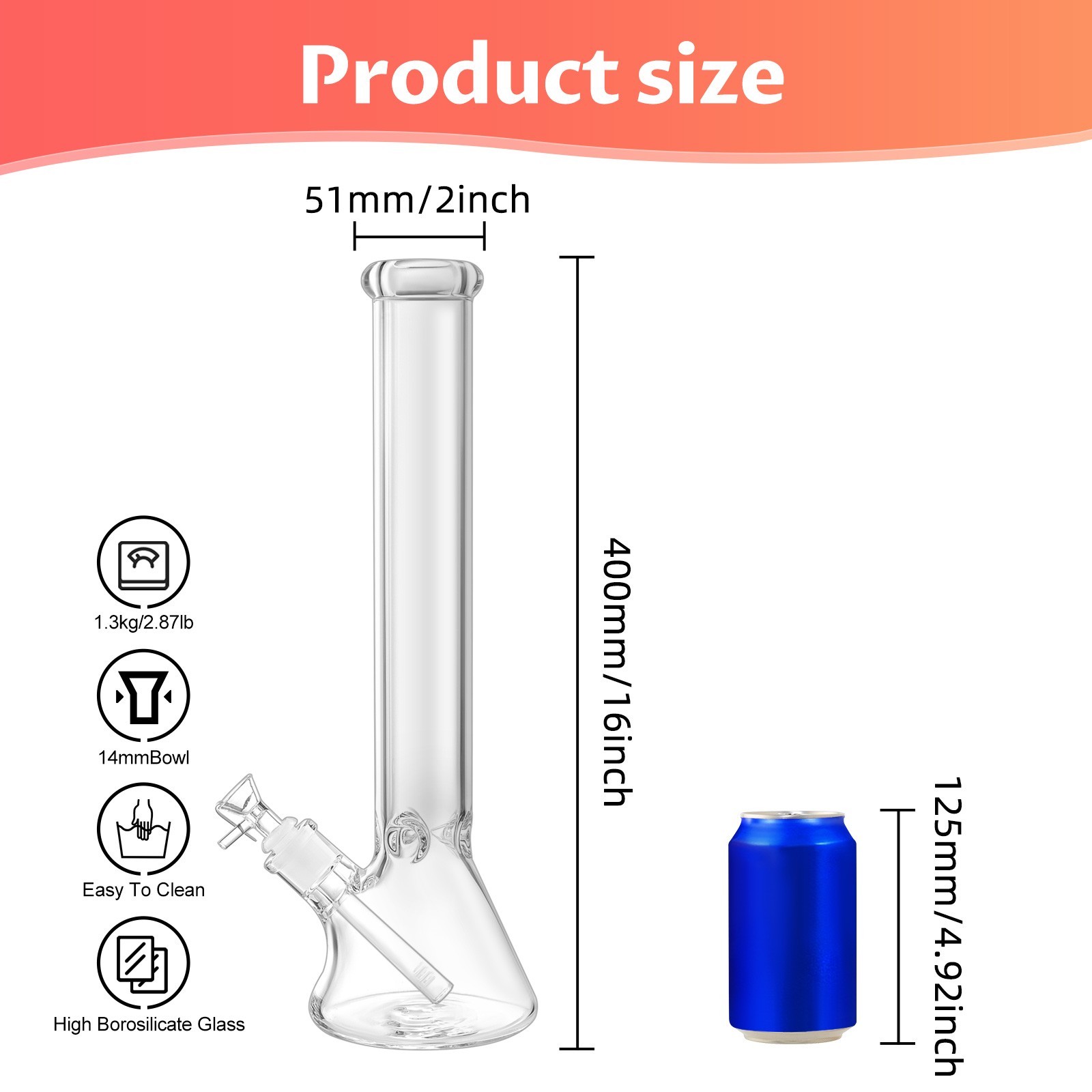 16″ Heavy 9mm Thick Glass Bong Heavy Bong Water Pipe 14mm Bowl Beaker & Screen