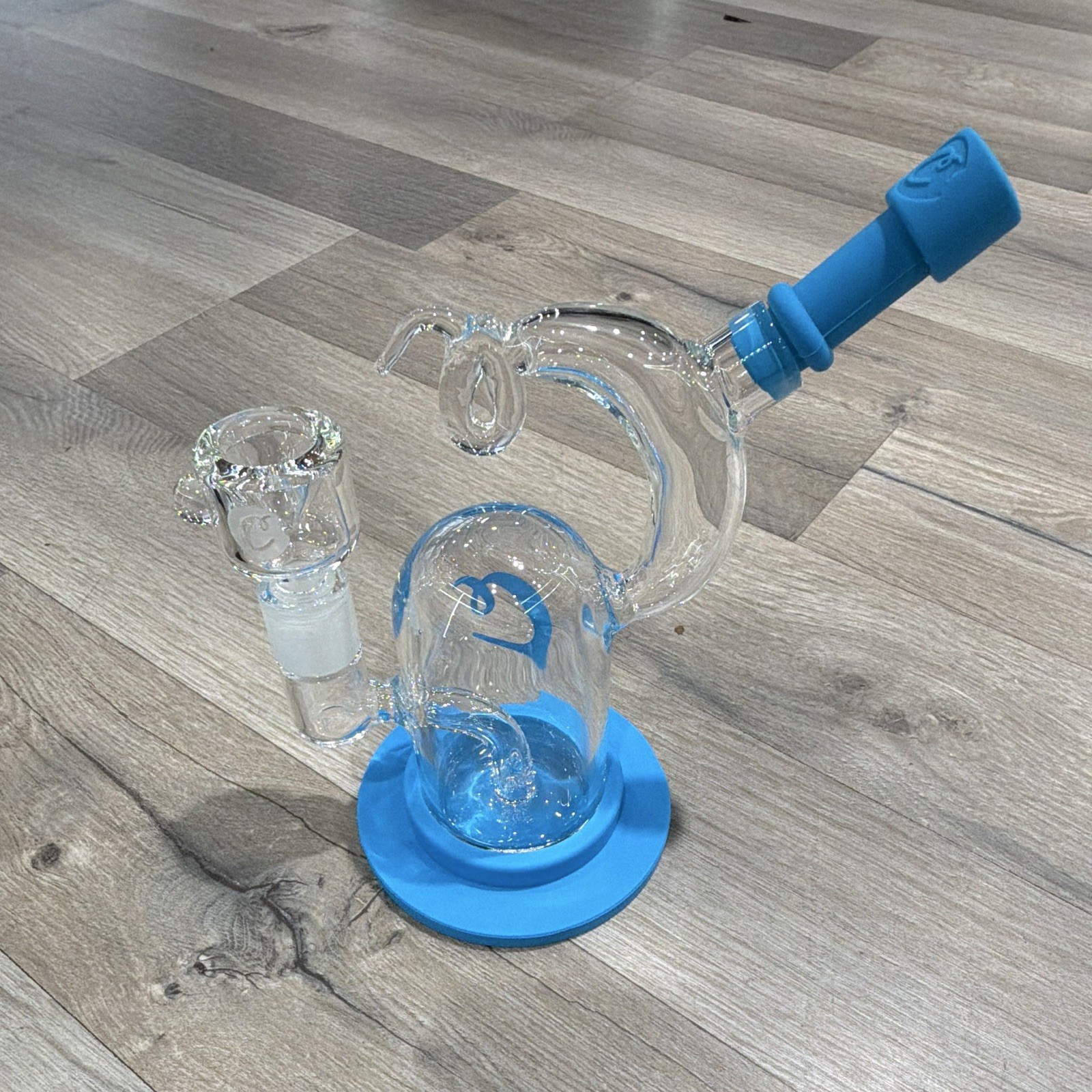 Cookies Sil-Boro Glass Mini Bubbler Water Pipe w/ Blue Silicone Base & Tip