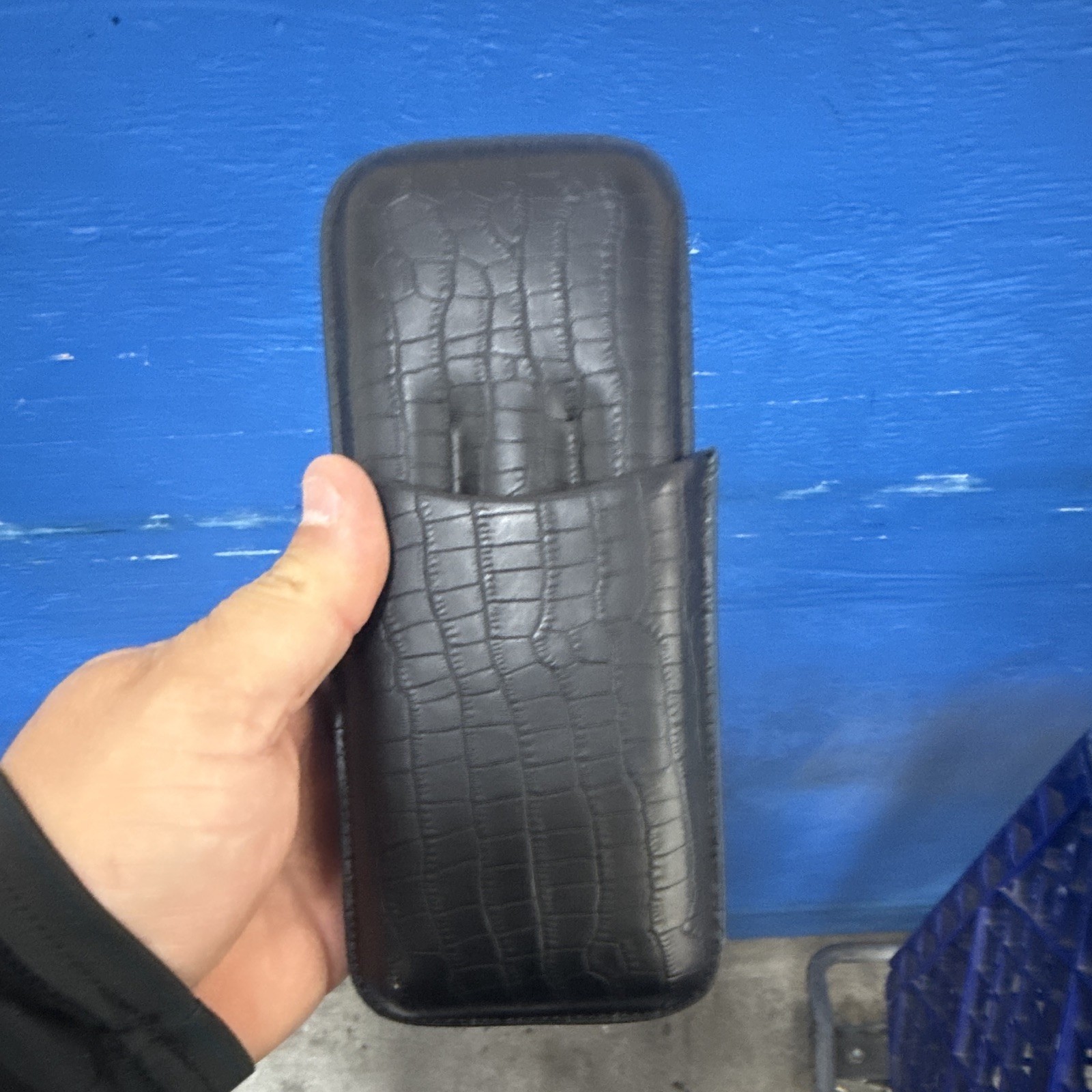 Mantello Black Croc Embossed Leather 3-Cigar Case/Holder Cigar Case
