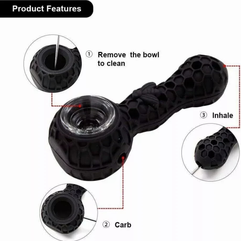 2pc Silicone Smoking Pipe 4.3″ Honeycomb Bee Tobacco Hand Pipes Glass Bowl Tool