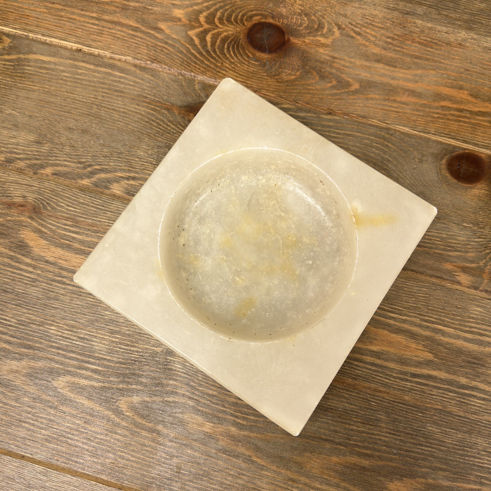 Vintage Alabaster Ashtray Beige at 6 inch square & Heavy 4 lbs