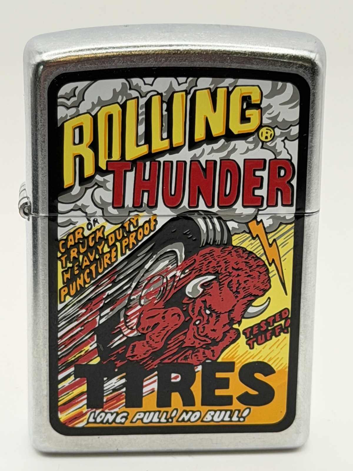 Vintage 2005 Barrett Smythe Rolling Thunder Tires Chrome Zippo Lighter New B10