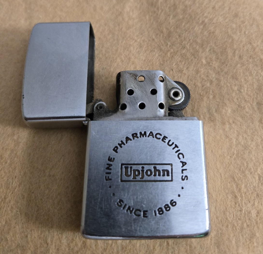 1950–57 Zippo Lighter – Upjohn Fine Pharmaceuticals Engraved – Original Stamp