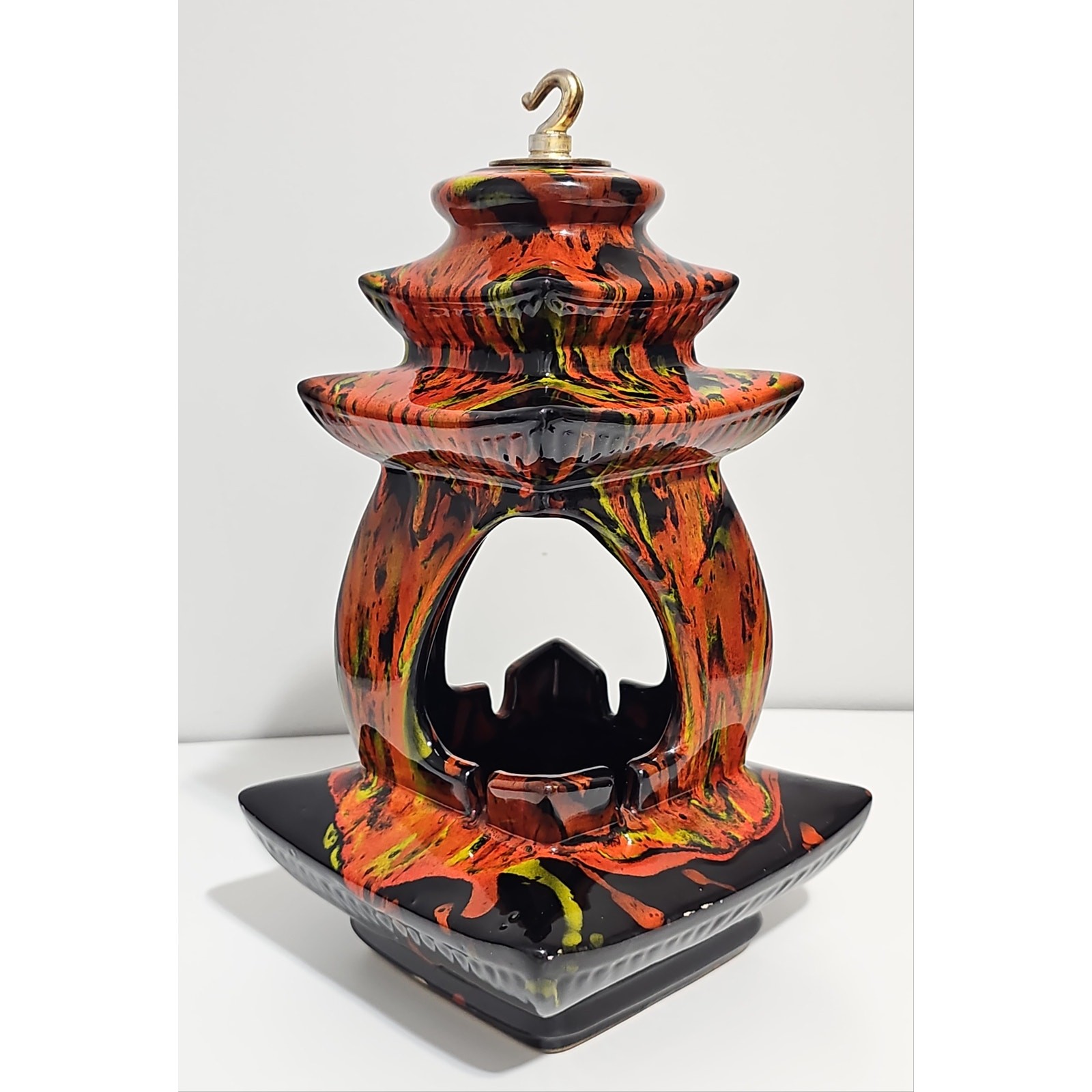 Vintage MCM Drip Glaze Hanging Ashtray Pagoda Planter Psychedelic Hippie Retro