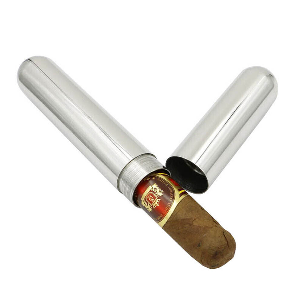 2pcs Portable Cigar Tube Box Stainless Steel Single Cigarette Storage Case