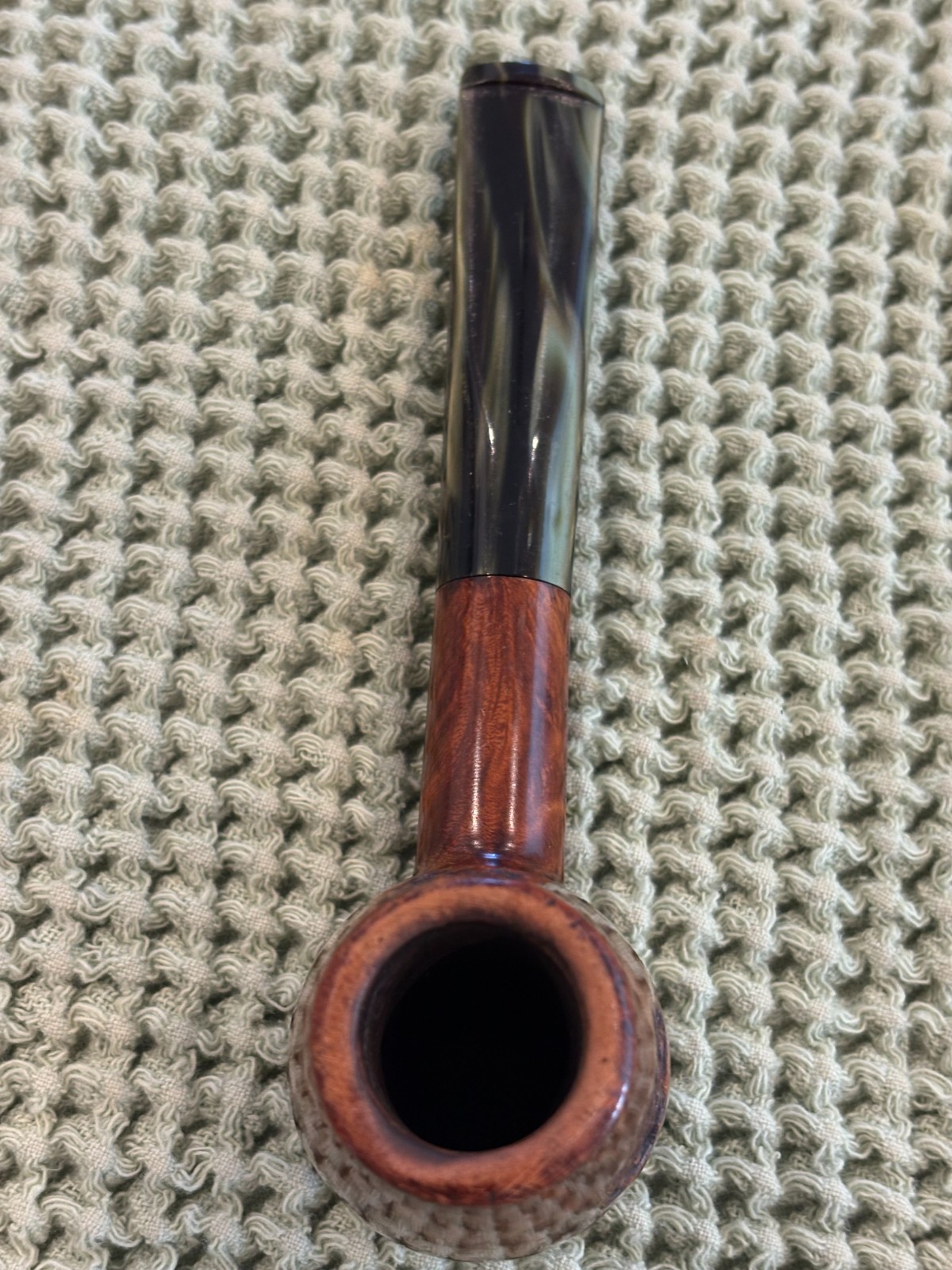 PRINCE OF WALES MADE BY SAVANELLI LARGE BRANDY HAND TOOLED GREEN ACRYLIC STEM