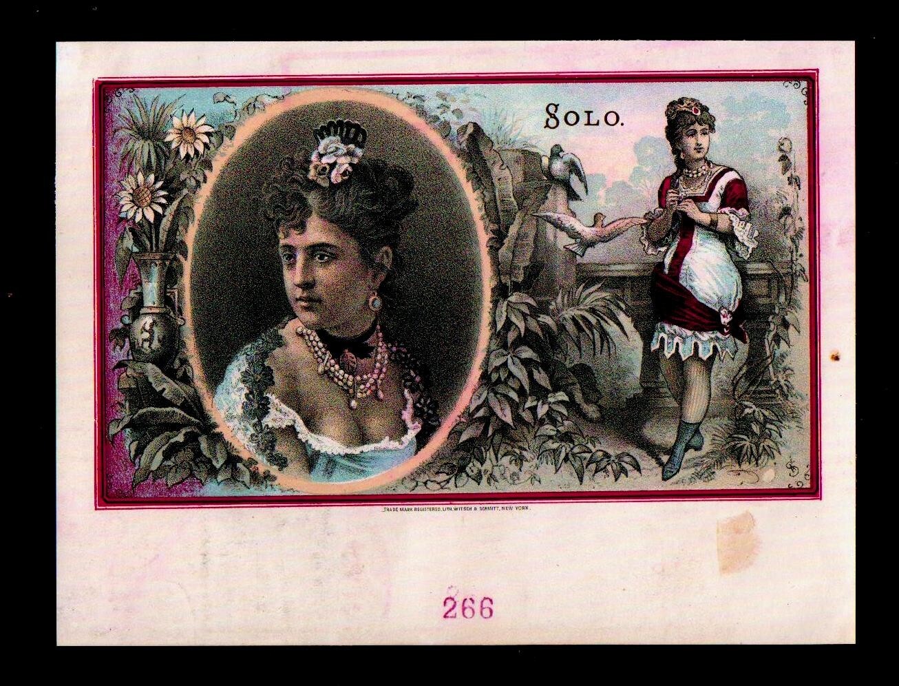 Solo – Sexy Women – c 1885 – Original EX RARE Inner Sample Cigar Box Label