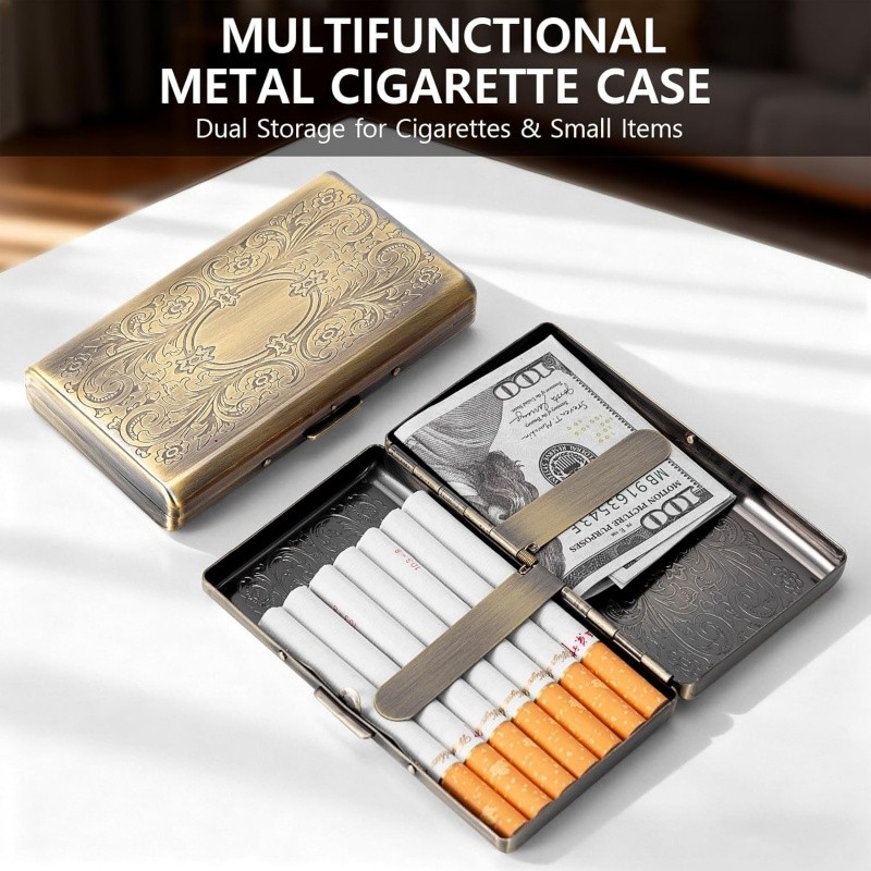 Vintage Bronze Floral Engraved Cigarette Case Slim Portable Business Card Holder