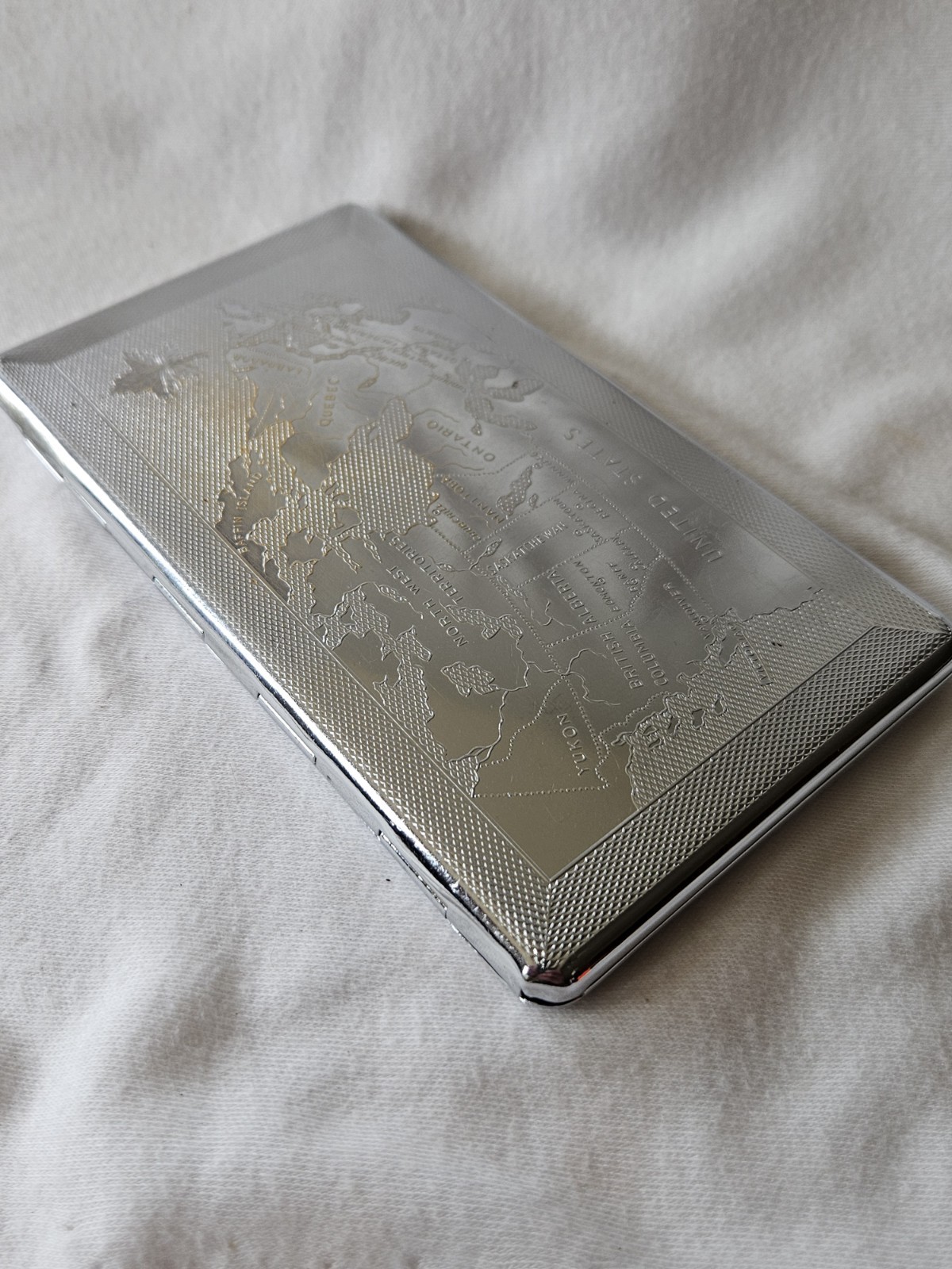 Mayell England Vintage Cigarette Case- with map of Canada Etched
