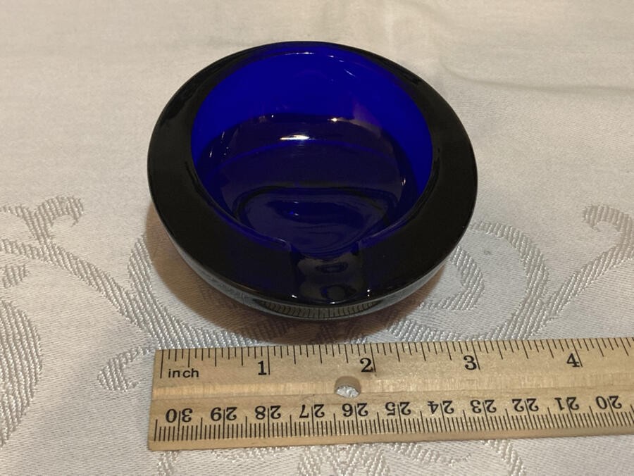 Vintage MCM Cobalt Blue Viking Glass Orb Ashtray