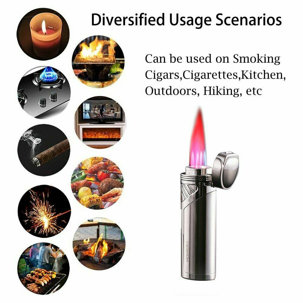 Torch Lighter 4 Jet Flame Refillable Butane Cigar Lighter with Cigar Punch box
