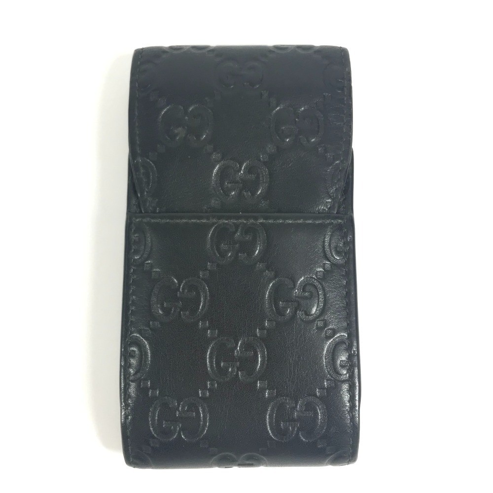 GUCCI Guccissima GG Pouch Cigarette Case Black Leather Unisex Accessory 13×6.7cm