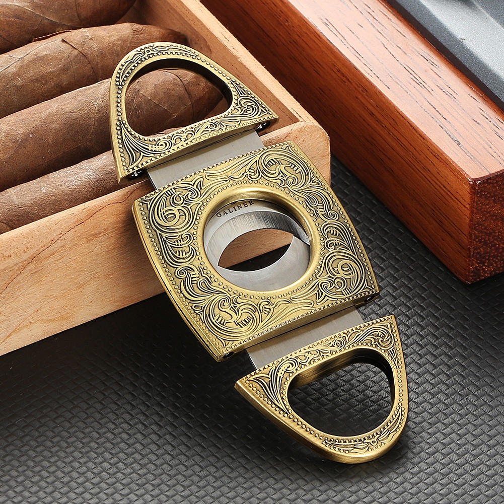 Galiner Metal Cigar Cutter Scissors Sharp Double Blades Vintage Knife Gift Box