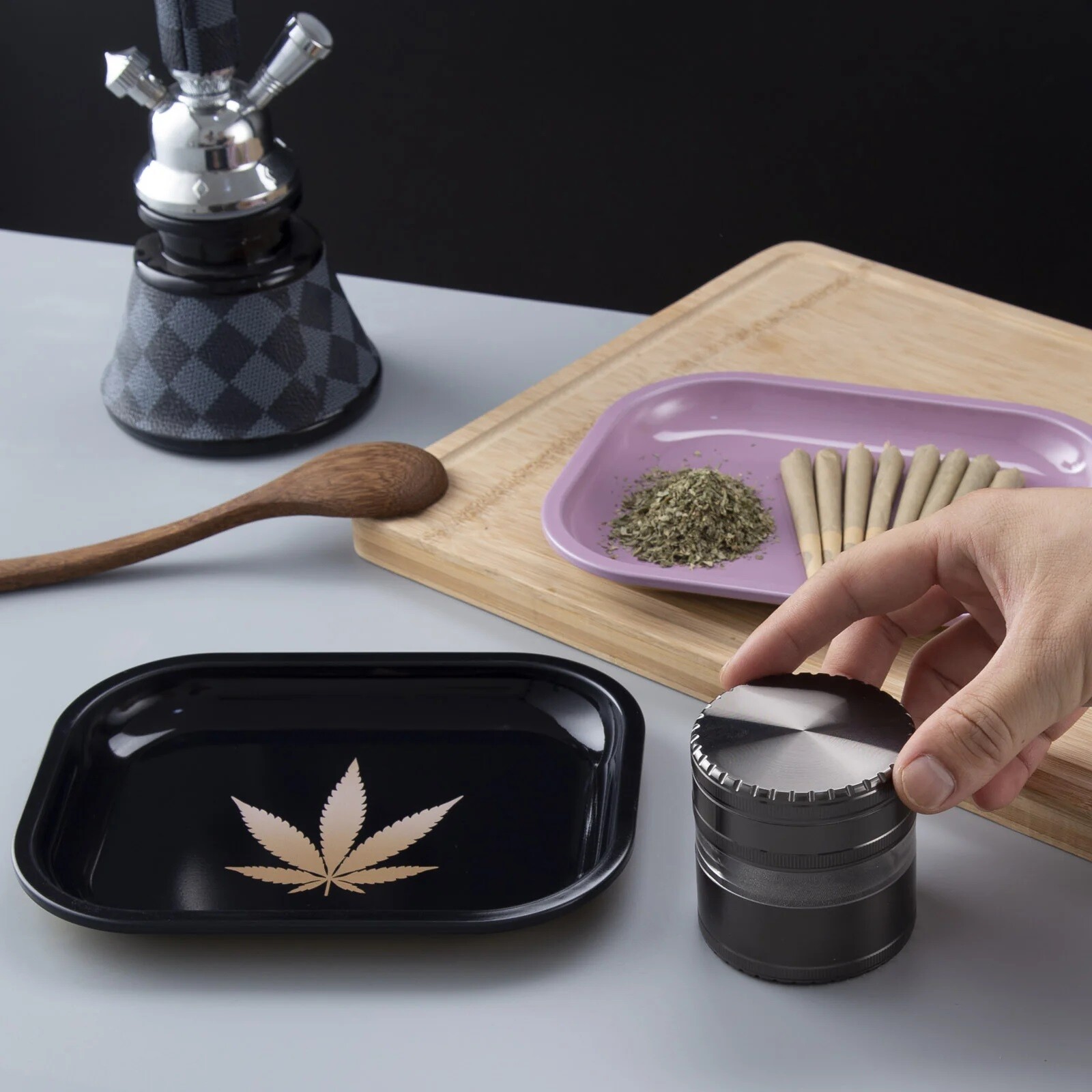 Premium Metal Rolling Plate Tray Matte Black Small Size 5.5″ x 7″ for Cigarette