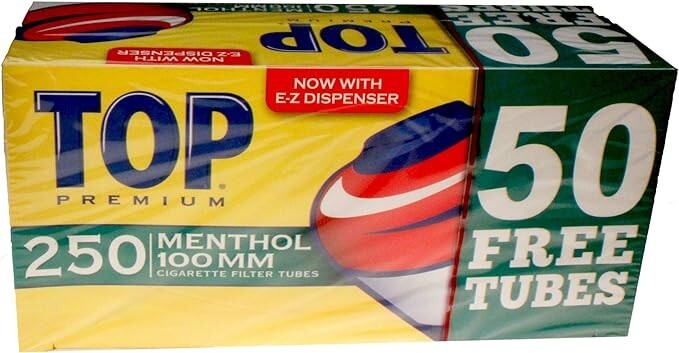 Top Menthol 100mm Tubes,(250 Tubes Each) total (8 pack)