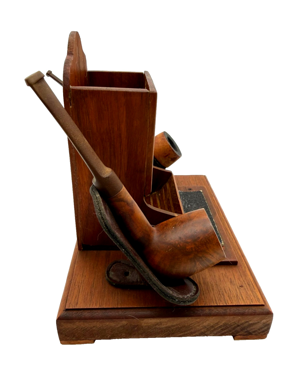 Vintage Jobey Pipe and Handmade Wooden Tobacco Pipe and Match Holder
