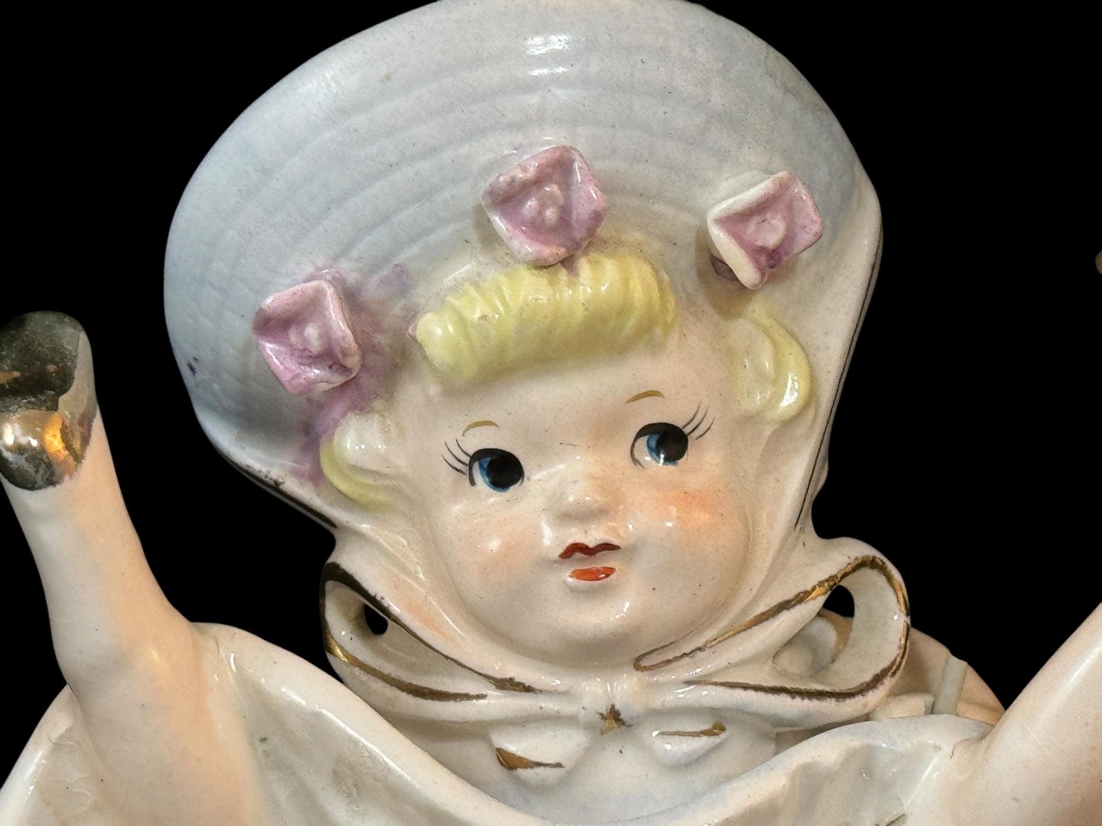 Vintage Whoopsie Daisy Ashtray with Parasol, Cheeky Girl Novelty Ceramic Trinke