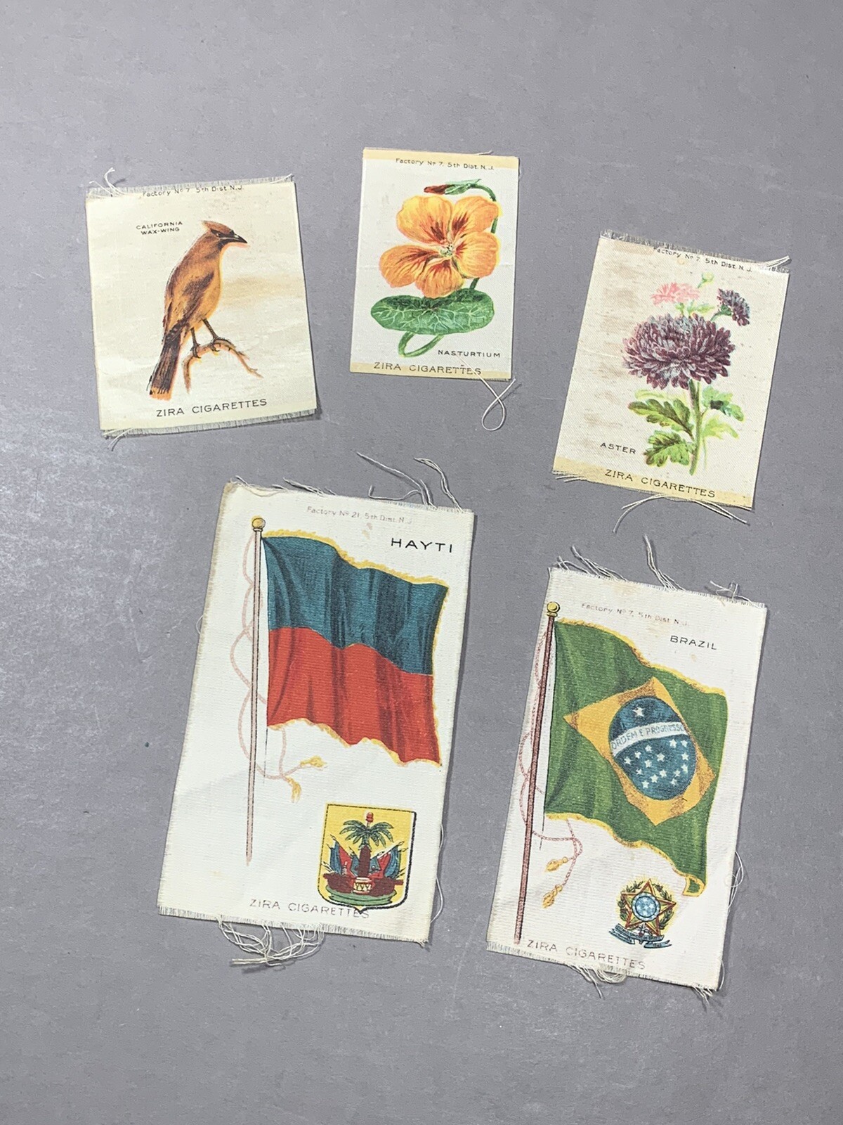 Antique Zira Cigarettes Tobacco Silk Fabric Flags Flowers Bird