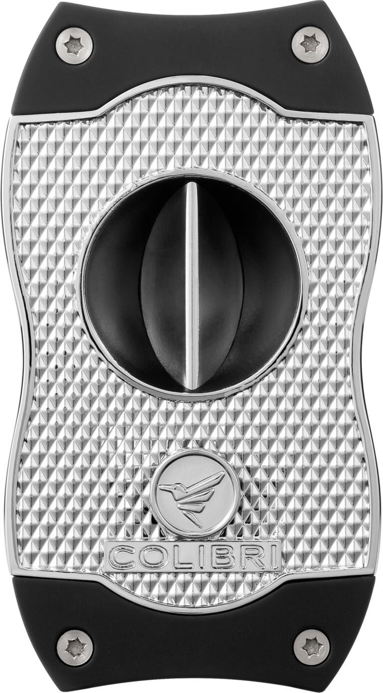 COLIBRI DIAMOND V-CUT VCUT CIGAR CUTTER / CHIP CARVING / CHROME – BLACK / 23MM