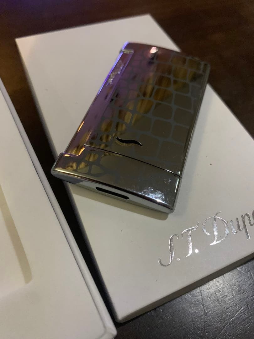 S.T.Dupont Dupont Thin Gas Lighter Croco Dandy Chrome New