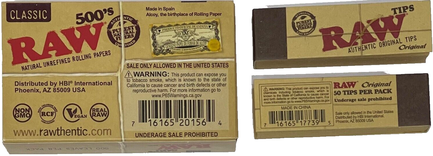 Raw 500’s Classic Natural Rolling Papers With 2 Packs Of Tips **Free Shipping**