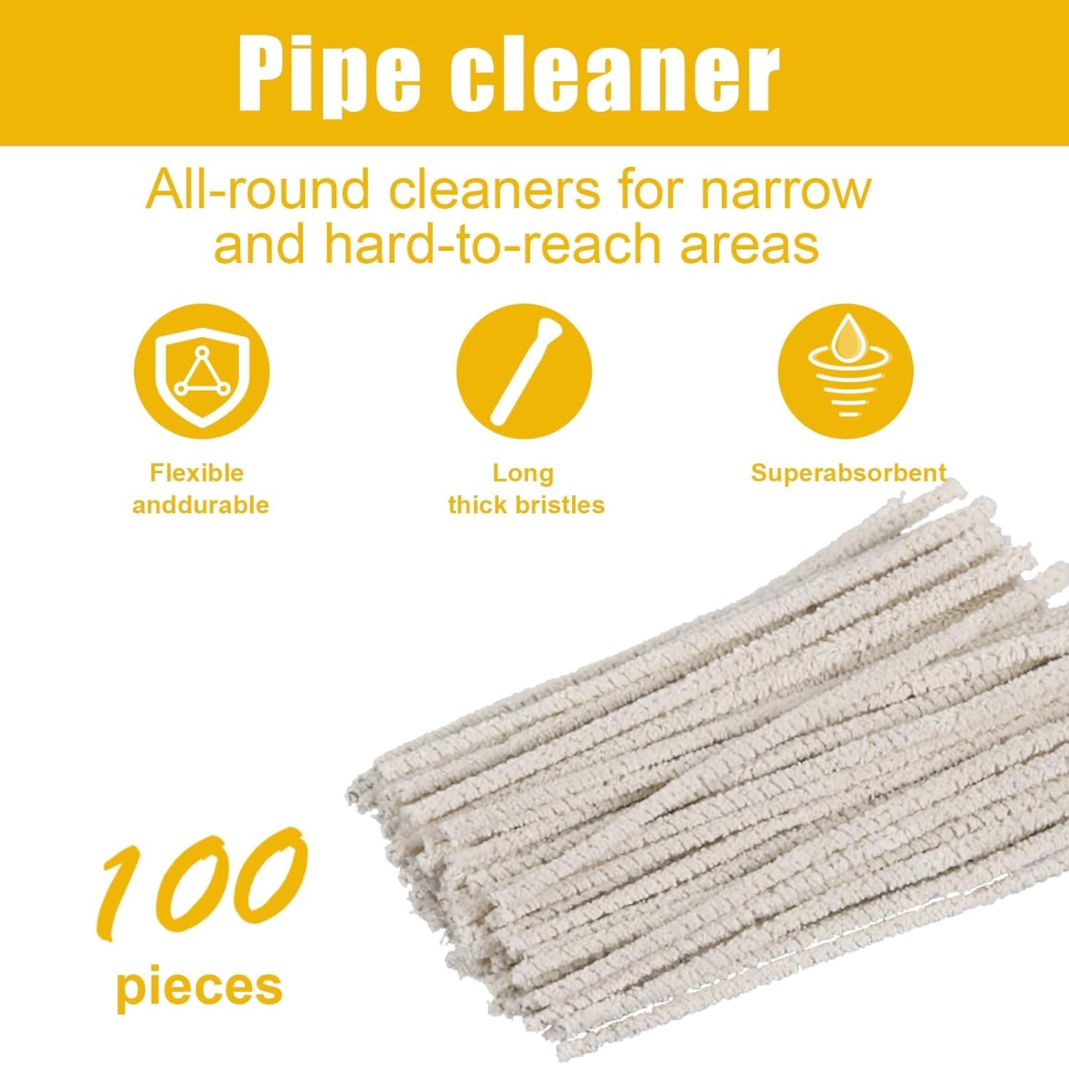100 Pieces of 6-Inch Conical Pipe Cleaner, Made of Pure Cotton Without Falling