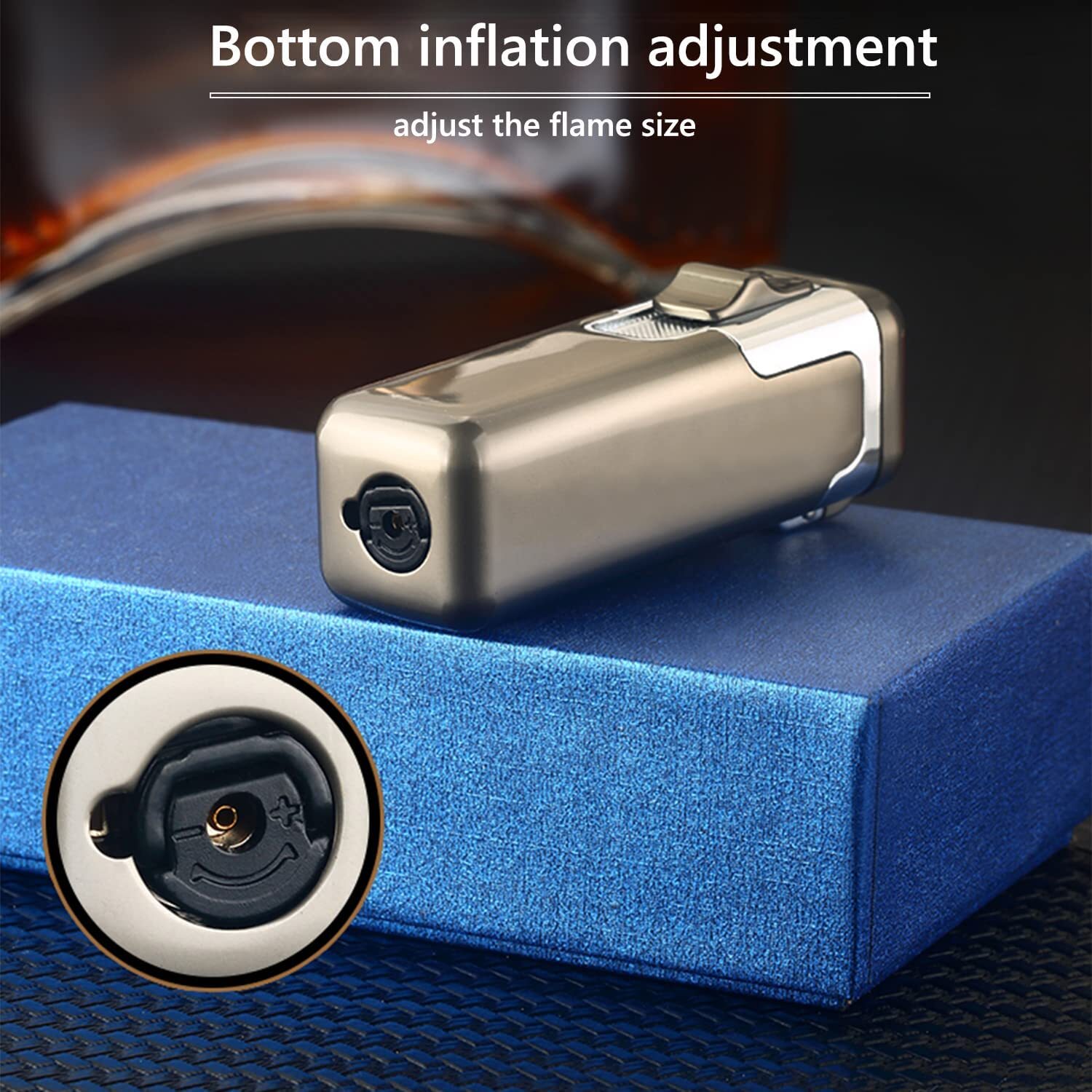 Metal Cigar Lighter 4 Jet Torch Gas Butane Refillable lighter for Cigar(Silver)