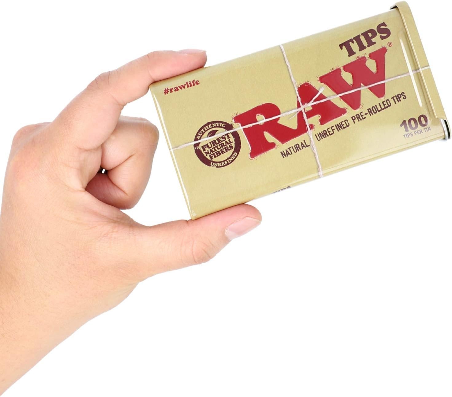 RAW PRE-ROLLED TIPS WITH METAL TIN BOX OF 6 PACKS /100 TIPS PER PACK