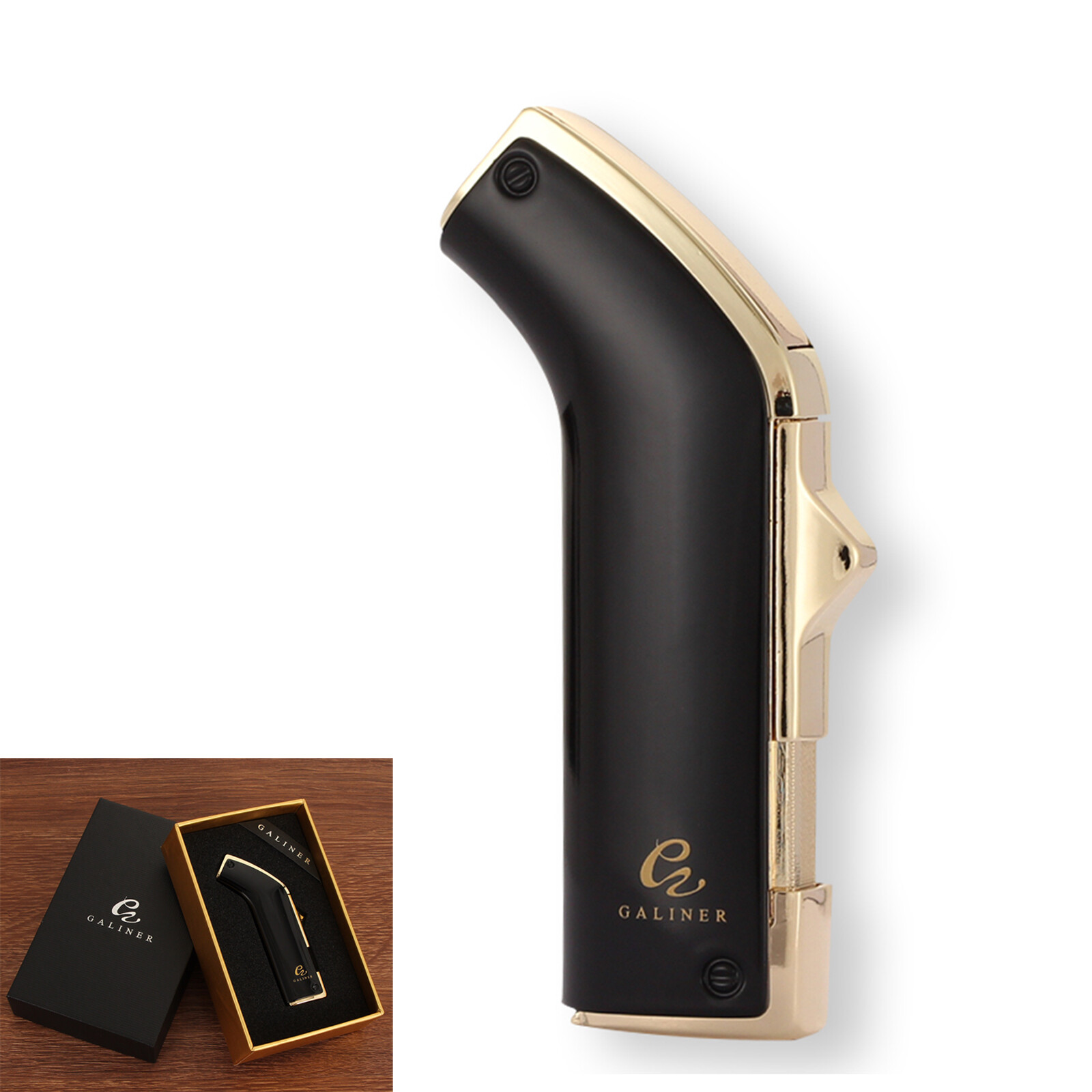 Galiner Metal Cigar Lighter Punch 2 Jet Flame Torch Windproof Butane Gift Box