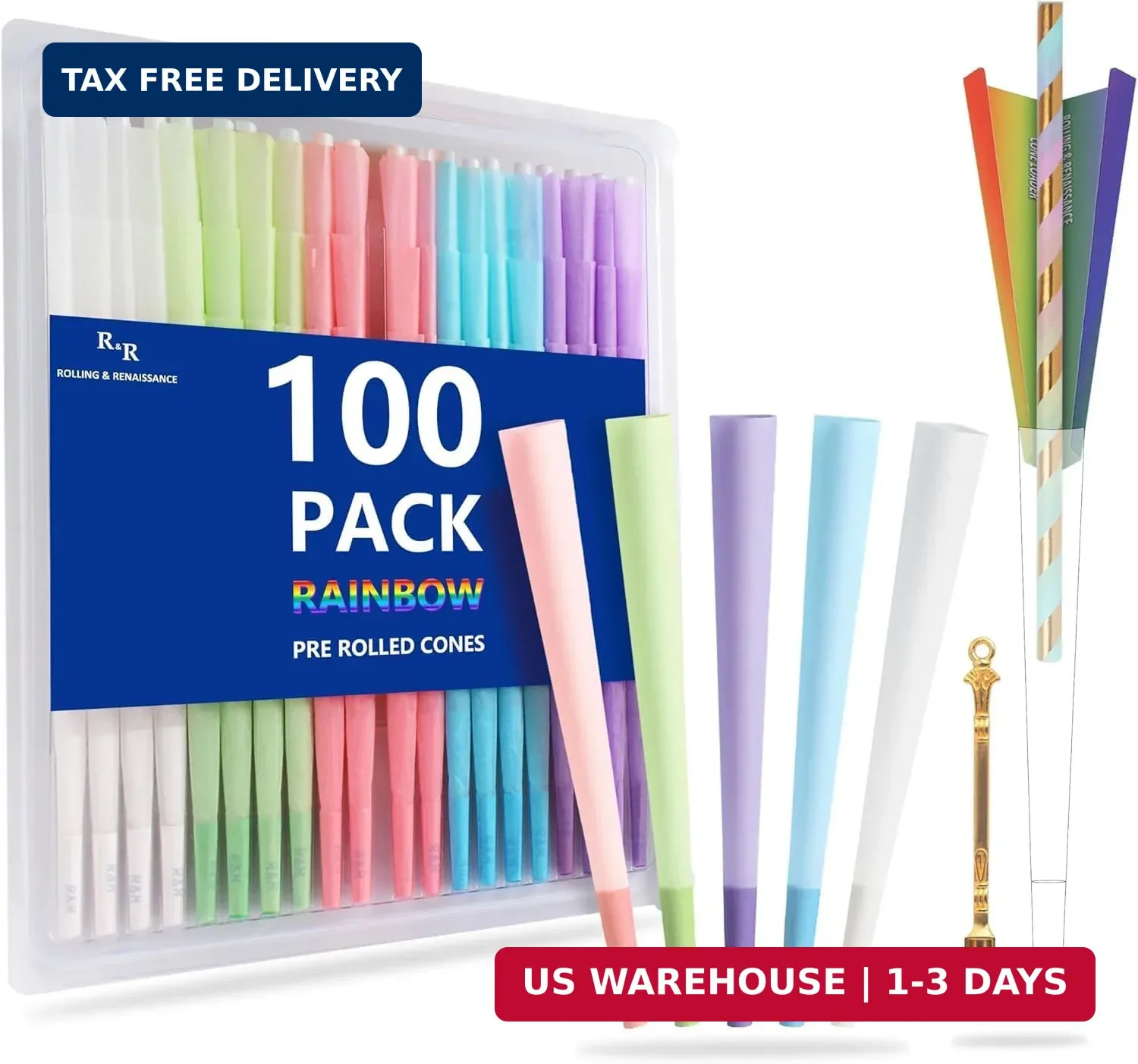 100 Pack Colorful Rolling Papers Pre Rolled Cones King Size – 108mm King Size Pr