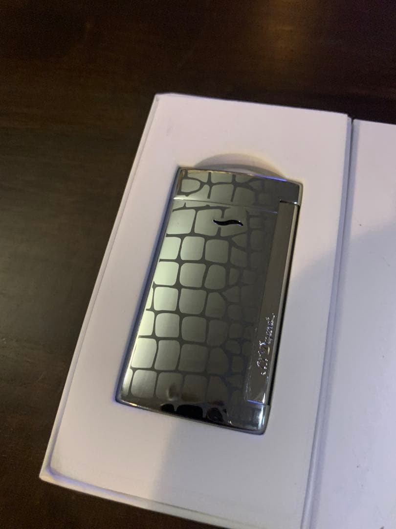 S.T.Dupont Dupont Thin Gas Lighter Croco Dandy Chrome New