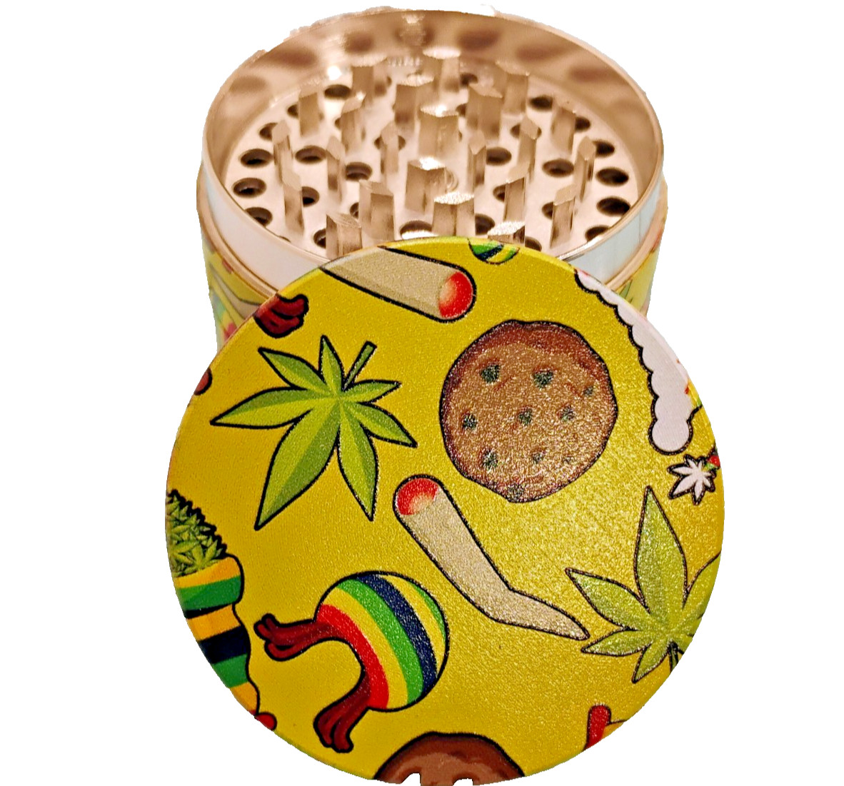 4-Chamber Manual Metal Grinder 55mm Tobacco Accessory Yellow Rasta Hat Design