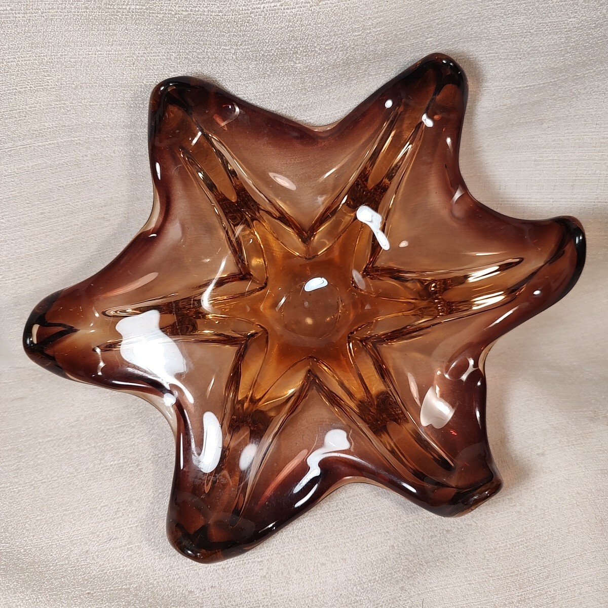 Vintage Swung Glass Amethyst Ashtray 6 Finger Trinket Dish Glows 1 Sm Burr As/Is