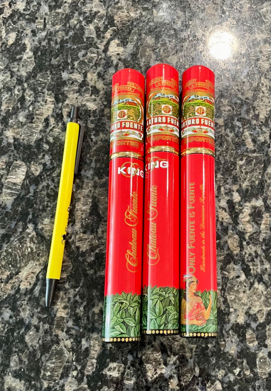 Fuente cedar-lined cigar tubes – Empty. Red/gold. About corona gordo size